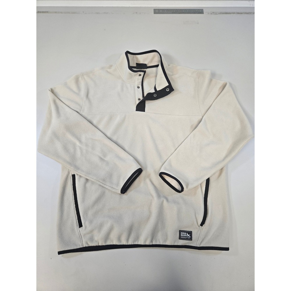 Eddie Bauer Mens Cream Fleece Snap Mock Neck Pullover Sweater Large 13502245